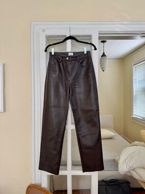 Aritzia Dark Brown Faux Leather Straight-Leg Pants